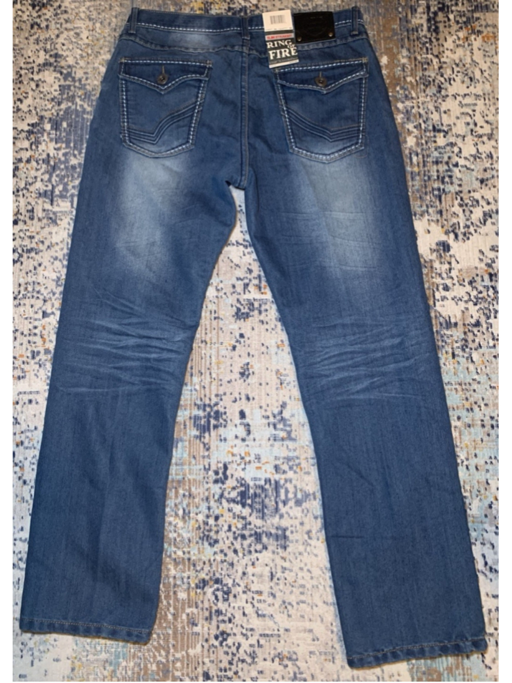Ring Of Fire Slim Straight Fit Jeans 34x30 Mens Blue Denim Wash Occidental Park